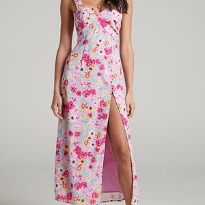 Frederica Strappy Midi Dress in Pink Panther